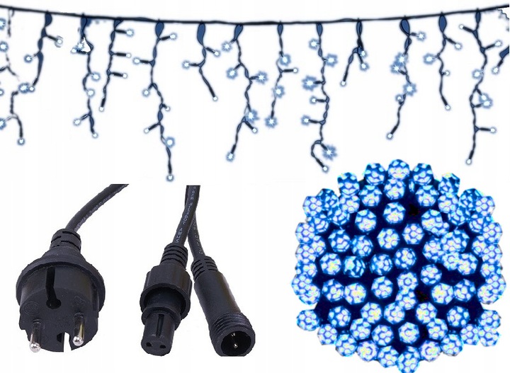 Girlanda 120 LED Niebieska led zewnętrzna zielony gruby kabel 8,7m IP44