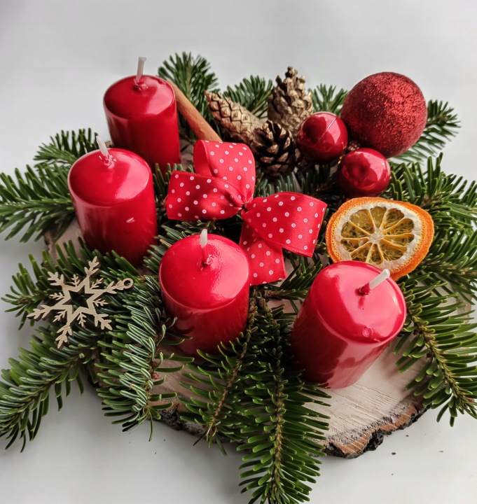 Stroik adwentowy czerwony, dekoracja na stół, Boże Narodzenie [BN-S18]