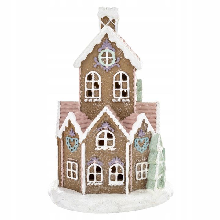 Świąteczny Domek Chatka Gingerbread z PASTELOWY domek LED - 21CM PREZENT