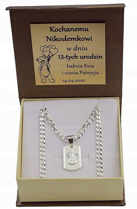 Łańcuszek Srebrny Diamentowany 3,80 mm z Medalikiem pr 925 Grawer Gratis