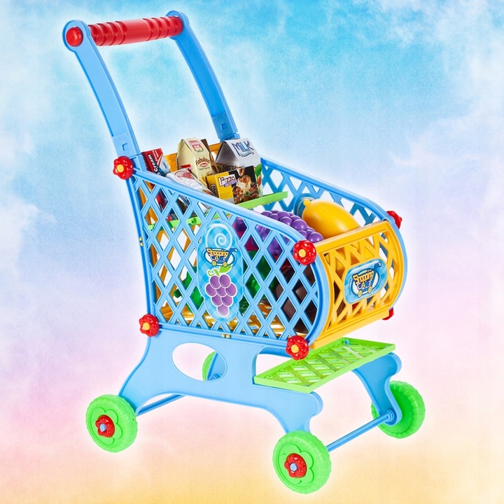WÓZEK KOSZYK ZAKUPOWY MARKETOWY NA ZAKUPY Z PRODUKTAMI DLA DZIECI