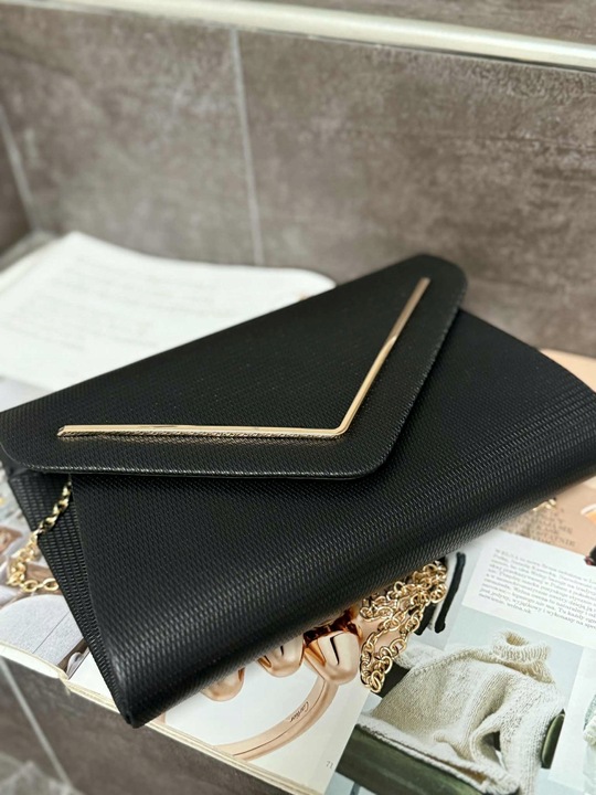 CZARNA torebka kopertówka wizytowa wesele komunia ślub NA ŁAŃCUSZKU