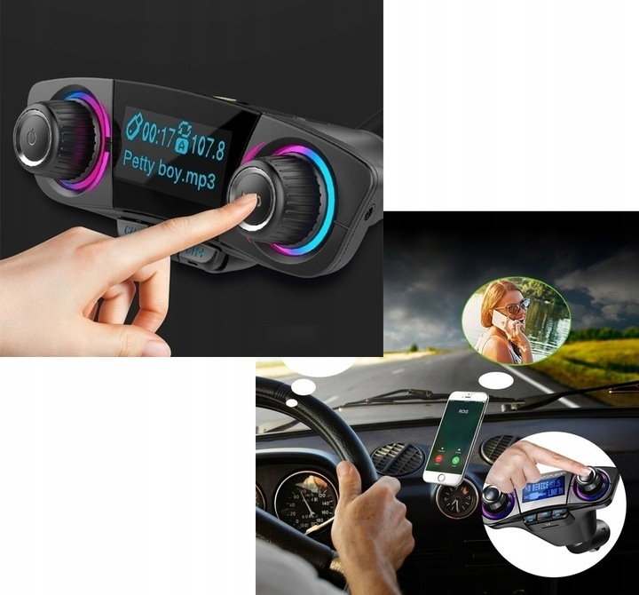 TRANSMITER FM BLUETOOTH ŁADOWARKA 3,1A 2xUSB MP3