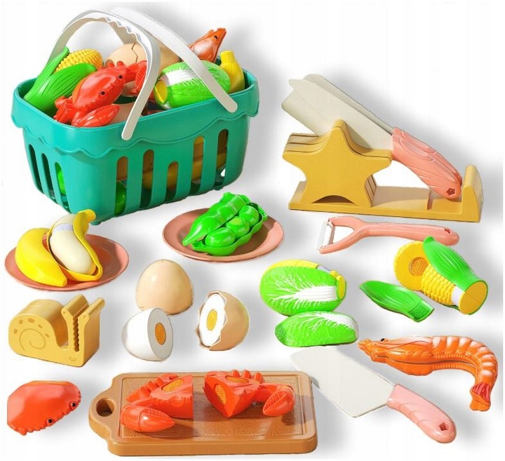 ZESTAW KUCHNIA SKLEP DLA DZIECI DO KROJENIA OWOCE WARZYWA NA RZEP KOSZYK