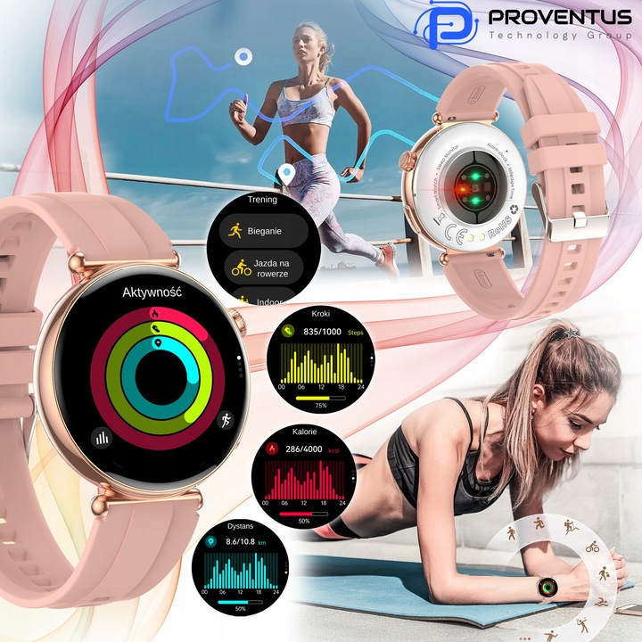 ZEGAREK SMARTWATCH DAMSKI FUNKCJA ROZMOWY EKG CIŚNIENIE MENU PL KARDIOWATCH