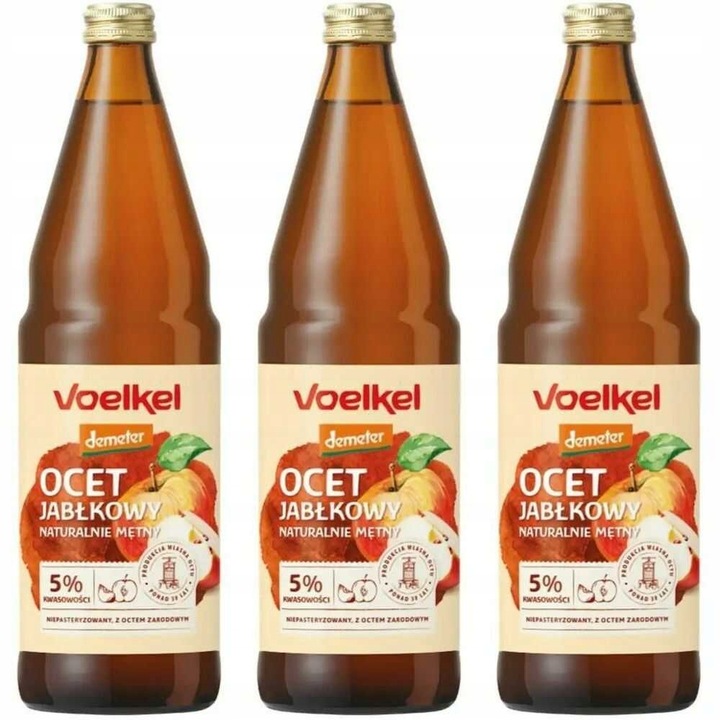 Zestaw 3 x Ocet Jabłkowy Niepasteryzowany Niefiltrowany Bio DEMETER 750 ml