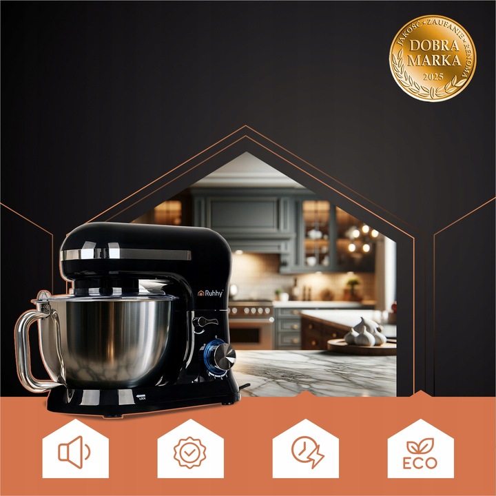 Robot Planetarny Kuchenny RUHHY 4,5L Wielofunkcyjny Mikser do Ciasta CZARNY