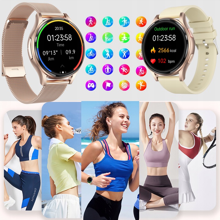 SMARTWATCH DAMSKI AMOLED KARDIOWATCH POMIAR EKG HRV CIŚNIENIE ROZMOWY SMS