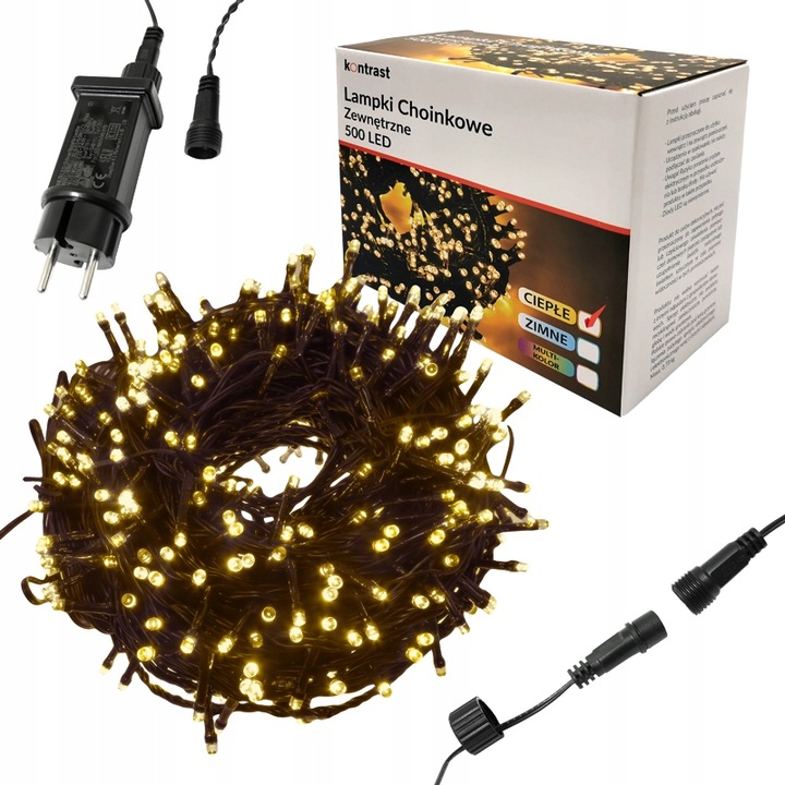 LAMPKI CHOINKOWE 500 LED ZEWNĘTRZNE WEWNĘTRZNE ŚWIATEŁKA IP44 CIEPŁA