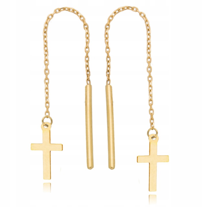 ZŁOTE KOLCZYKI 585 WISZĄCE KRZYŻYKI GRAWER