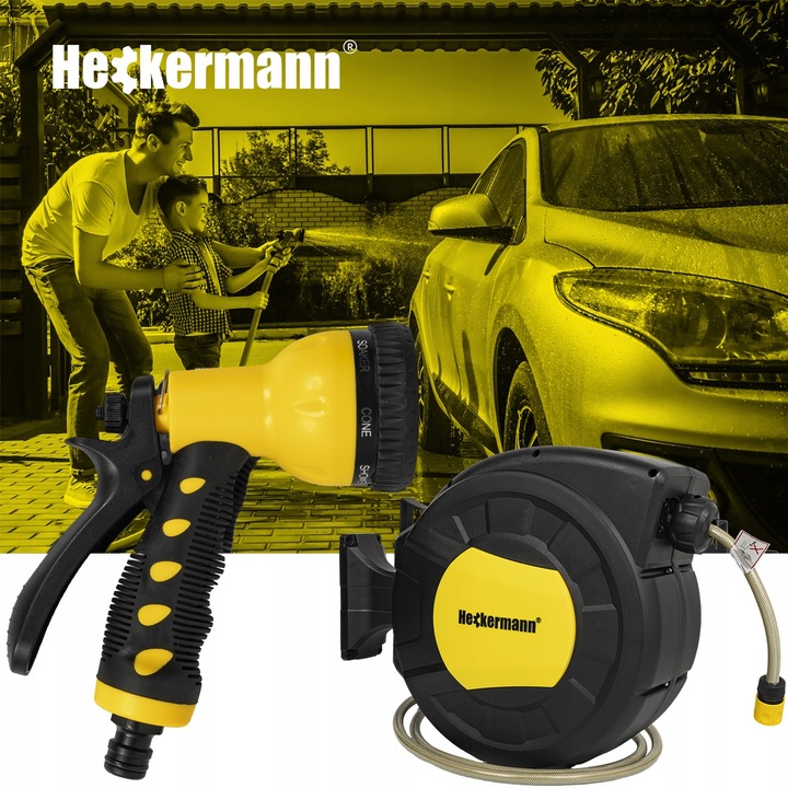 WĄŻ OGRODOWY ZWIJANY AUTOMATYCZNY BĘBEN PISTOLET ZRASZACZ KOŃCÓWKI 27m