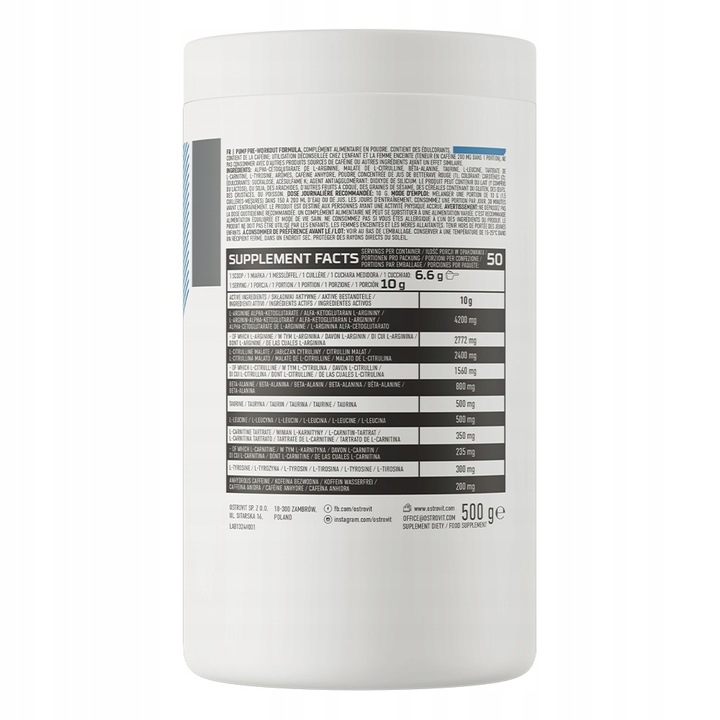 OstroVit PUMP Pre-Workout 500 g POMPA SIŁA AAKG