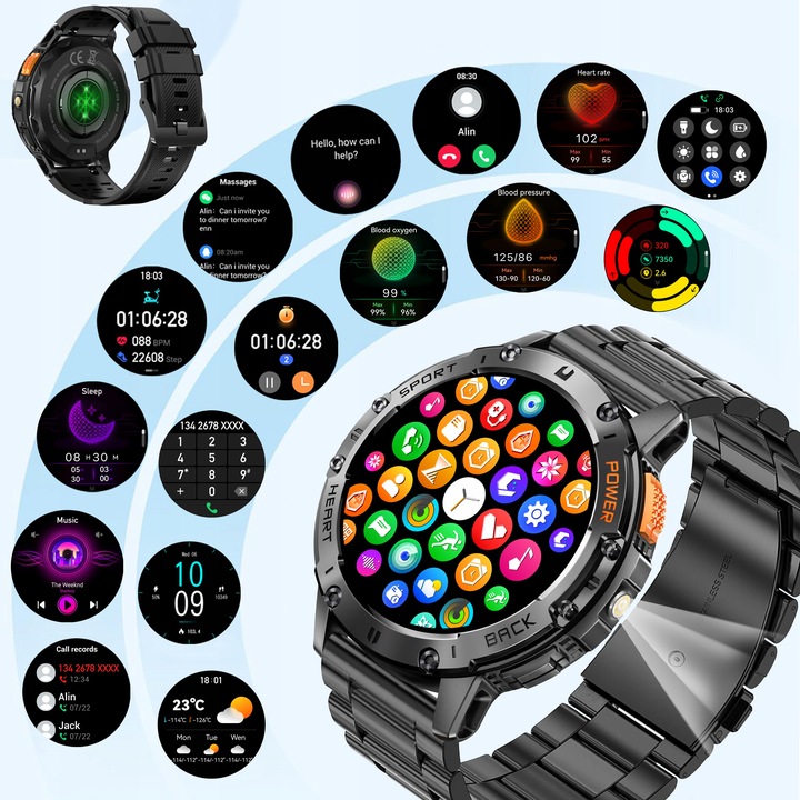 Zegarek Męski Smartwatch AMOLED IP68 530mAh Pomiary Rozmowy SMS Latarka PL