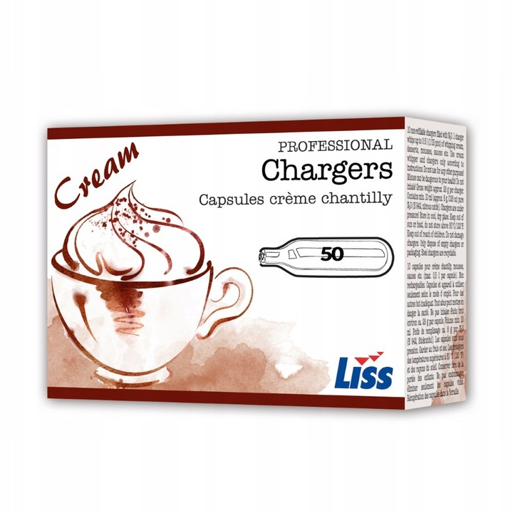 NABOJE DO SYFONU DO BITEJ ŚMIETANY 50 SZT N2O LISS 8g N2Ox50_