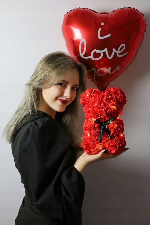 SREBRNY ŁAŃCUSZEK Z SERDUSZKIEM 925 + MIŚ Z RÓŻ XL DLA NIEJ NA DZIEŃ KOIBET