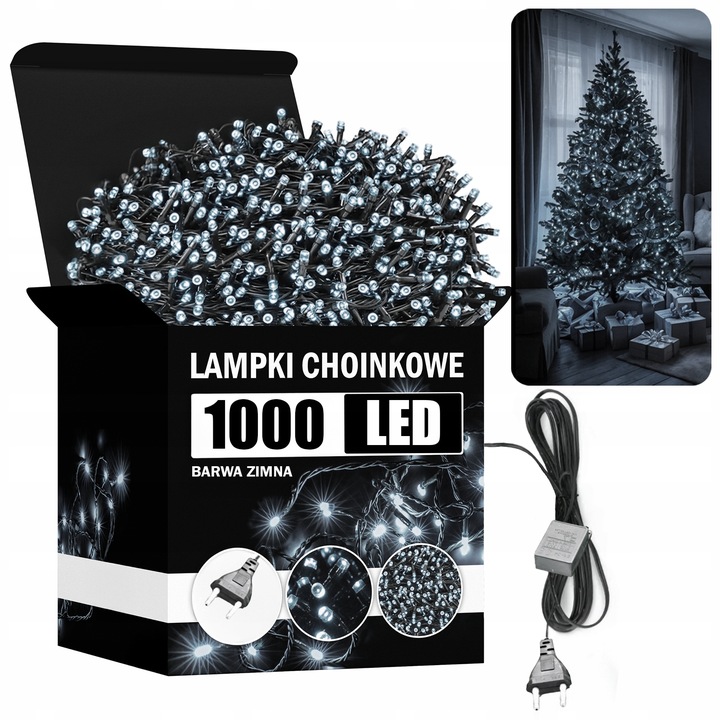 Lampki Świąteczne Światełka Choinkowe LED Zimne Zewnętrzne Flash 1000 Sztuk