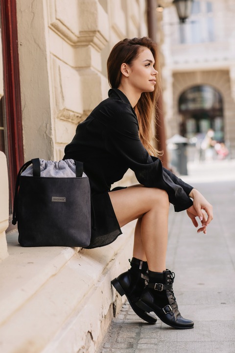 TOREBKA WOREK BAGGAGE EKO SKÓRA ZAMSZ CZARNA