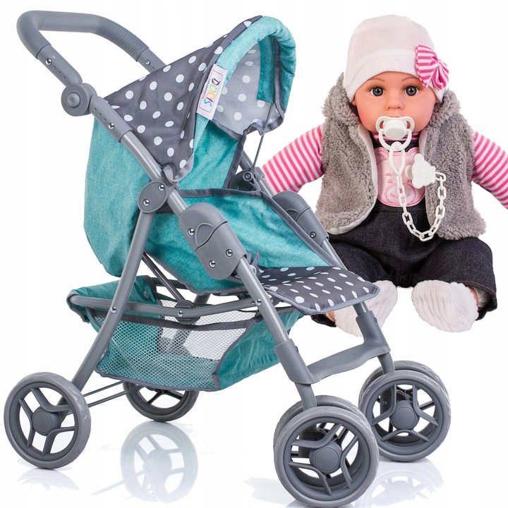 DUŻY WÓZEK DLA LALEK spacerowy spacerówka Doris + LALKA BOBAS