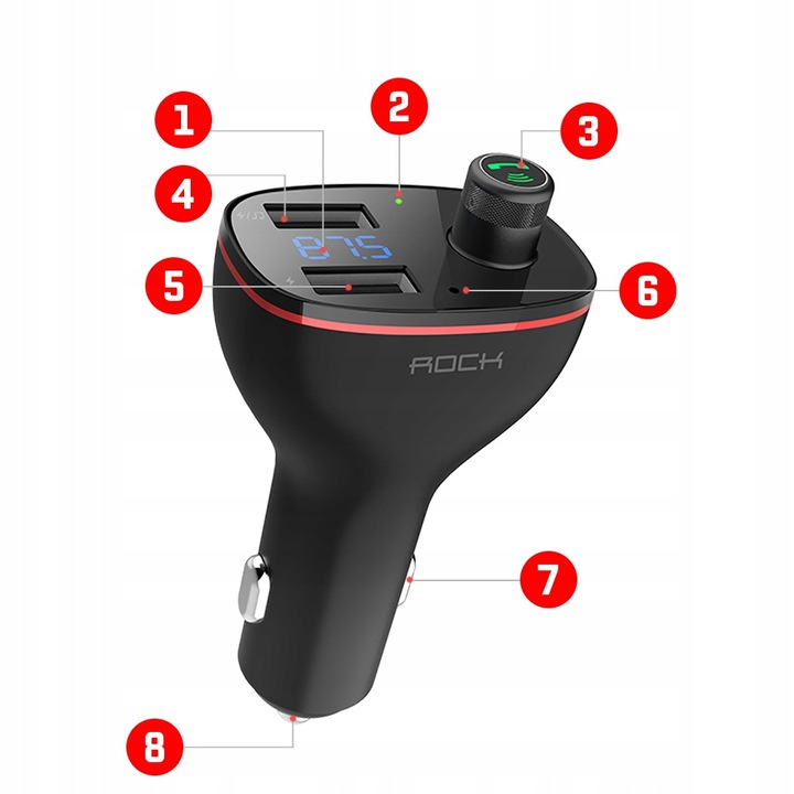 ROCK B300 TRANSMITER FM BLUETOOTH+ŁADOWARKA 2xUSB