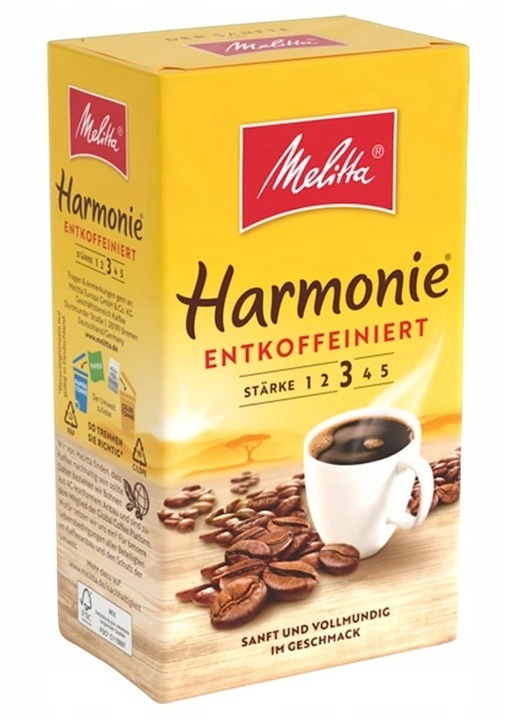 Melitta Harmonie Entcof. bezkofeinowa kawa mielona 500g Import z Niemiec