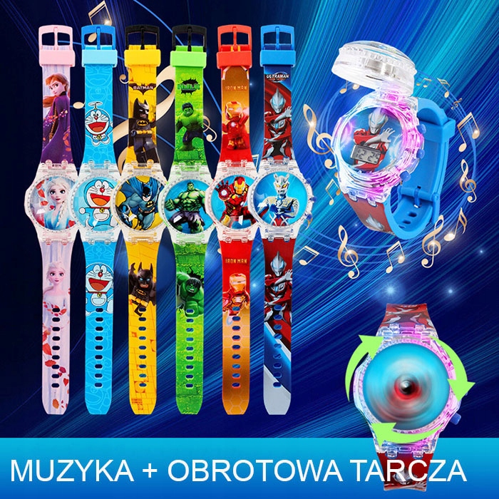 zegarek dziecięcy OBROTOWY dla dziewczynki UNICORN jednorożec MUSIC ŚWIATŁO