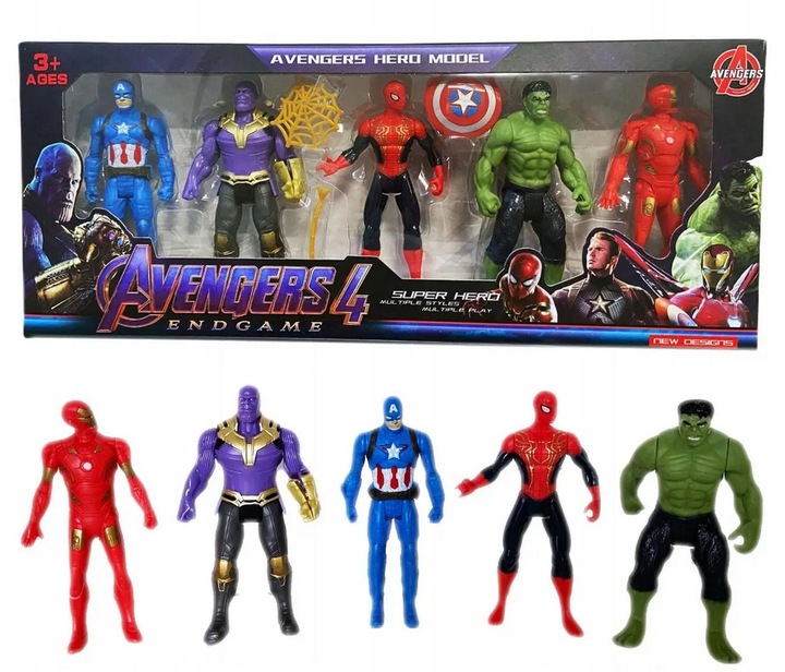 AVENGERS ZESTAW FIGURKI 5 FIGUREK AMERYKA SPIDERMAN BATMAN HULK IRON 2165