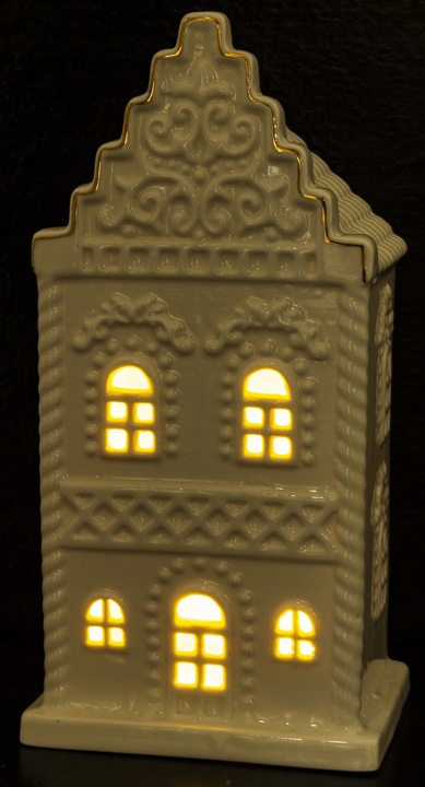 Figurka świąteczna ceramiczna biały Domek led 19,5x10x7,5 cm ART-POL