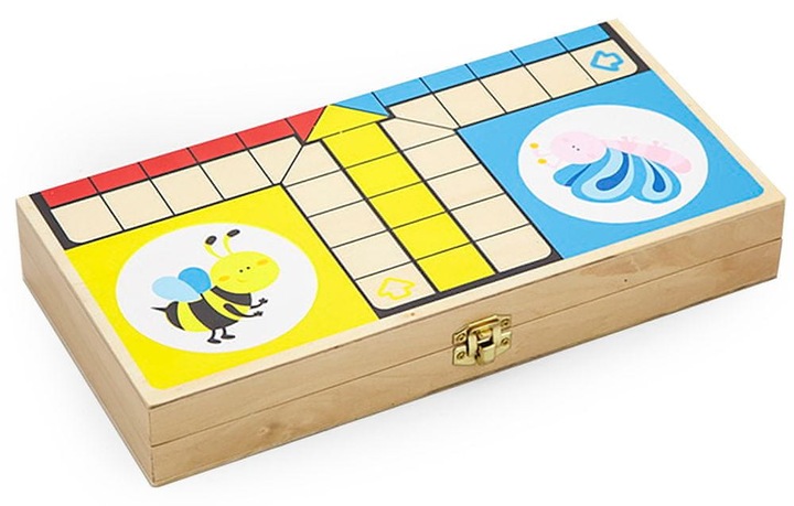 DREWNIANA GRA PLANSZOWA LUDO CHIŃCZYK FIGURKI FAMILIJNA RODZINNA