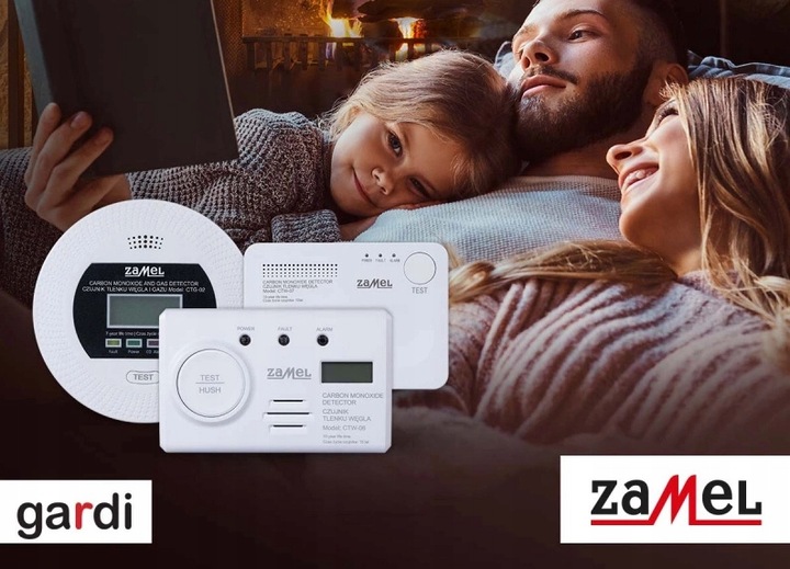 Czujnik Czadu CO Gazu LPG Tlenku Węgla Detektor 2w1 230V Alarm 90 dB ZAMEL