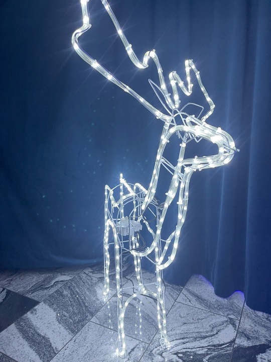 Ozdoba świąteczne RENIFER ŚWIECĄCY Z RUCHOMĄ GŁOWĄ BIAŁY Zimny ZEWNĘTRZNY