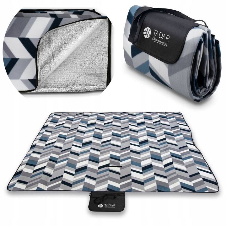 MATA KOC PIKNIKOWY Z TERMO IZOLACJA 200X200CM SZARO GRANATOWY