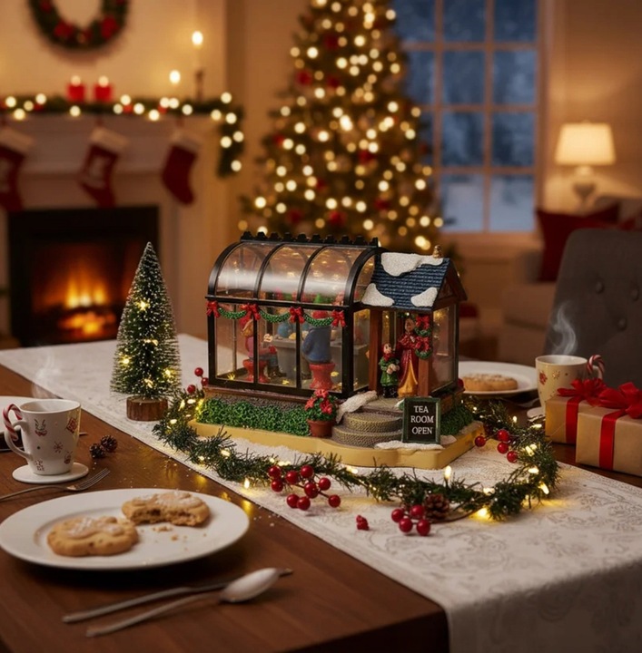 Zimowe miasteczko Ozdoba świąteczna zimowa wioska Herbaciarnia + LED