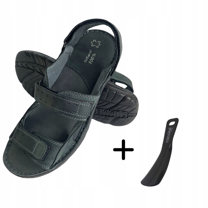 SANDAŁY MĘSKIE SKÓRZANE OBUWIE BUTY NA RZEPY SKÓRA BYDLĘCA + GRATIS ŁYŻKA