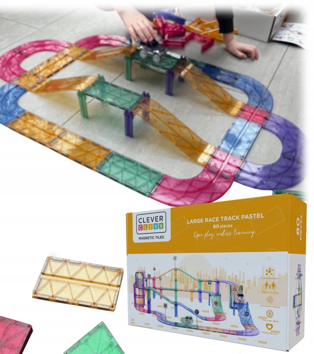 Cleverclixx klocki magnetyczne 80el Large Race Track Pastel