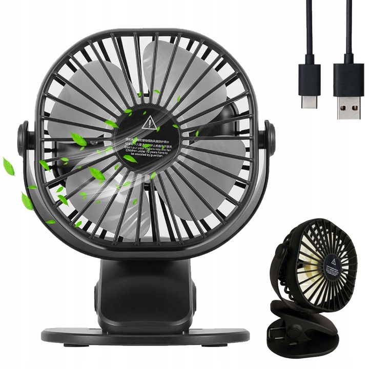 WENTYLATOR BIURKOWY CICHY WIATRAK BEZPRZEWODOWY 3 TRYBY USB TYPC