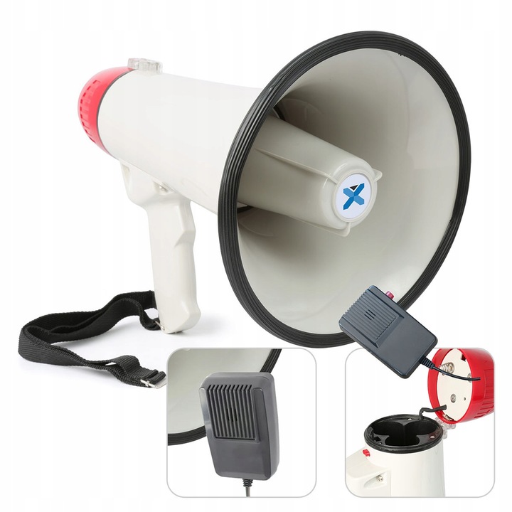 Megafon z mikrofonem i funkcją syreny szczekaczka