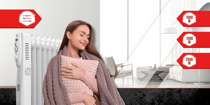 Grzejnik Elektryczny Olejowy Szybko Grzeje 2500W Energooszczędny MOCNY