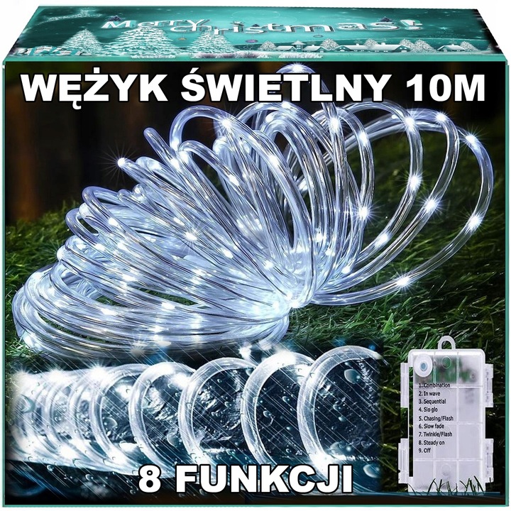 Lampki choinkowe na zewnątrz wąż na baterie z pilotem 12m - biały zimny