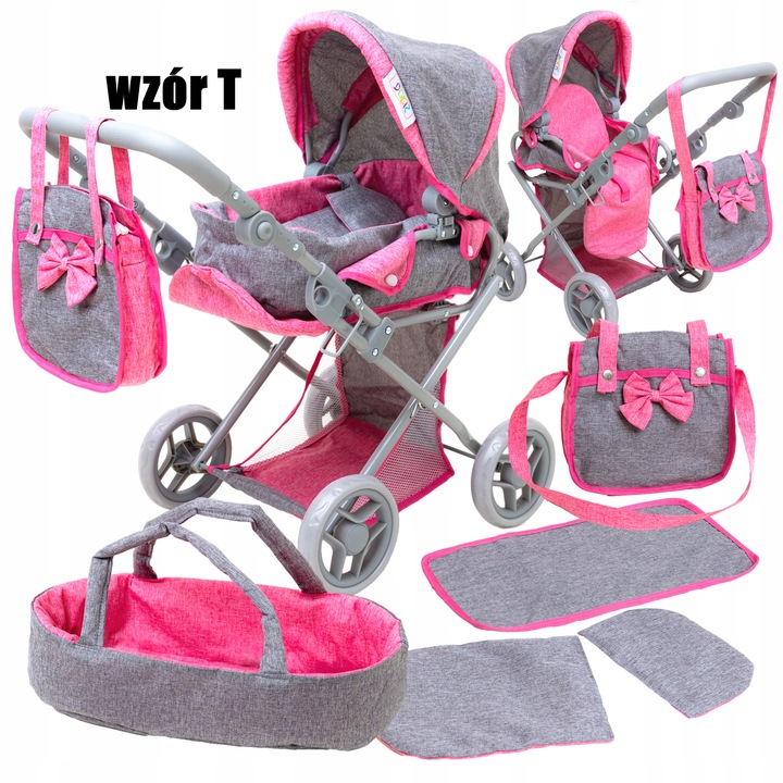 WÓZEK DLA LALEK 3w1 Spacerowy Głeboki Nosidło Torba Przewijak DORIS