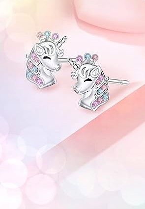 Kolczyki srebrne jednorożce dla dziewczynki dzieci sztyfty wkrętki srebro