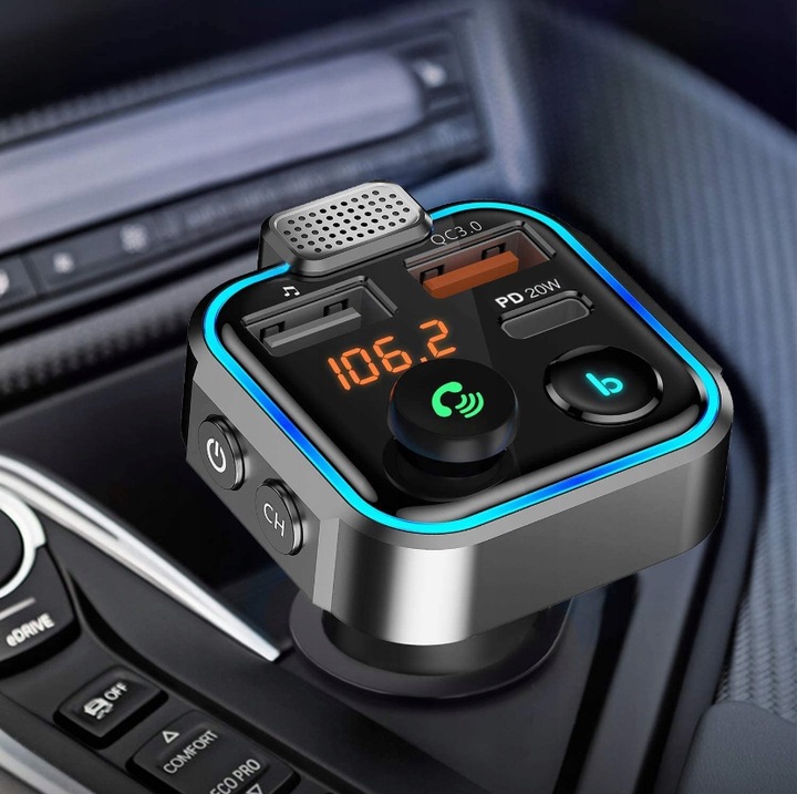 TRANSMITER FM BLUETOOTH SZYBKA ŁADOWARKA QC USB PD