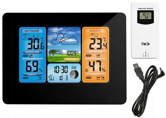 BEZPRZEWODOWA STACJA POGODOWA POGODY Higrometr Termometr Czujnik Zegar Data