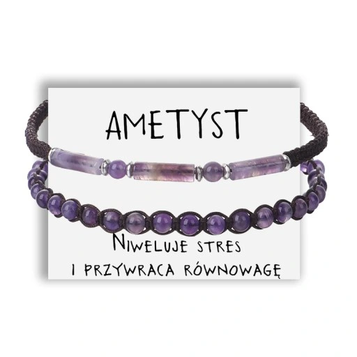 BRANSOLETKA DAMSKA KAMIEŃ AMETYST ZESTAW 2w1