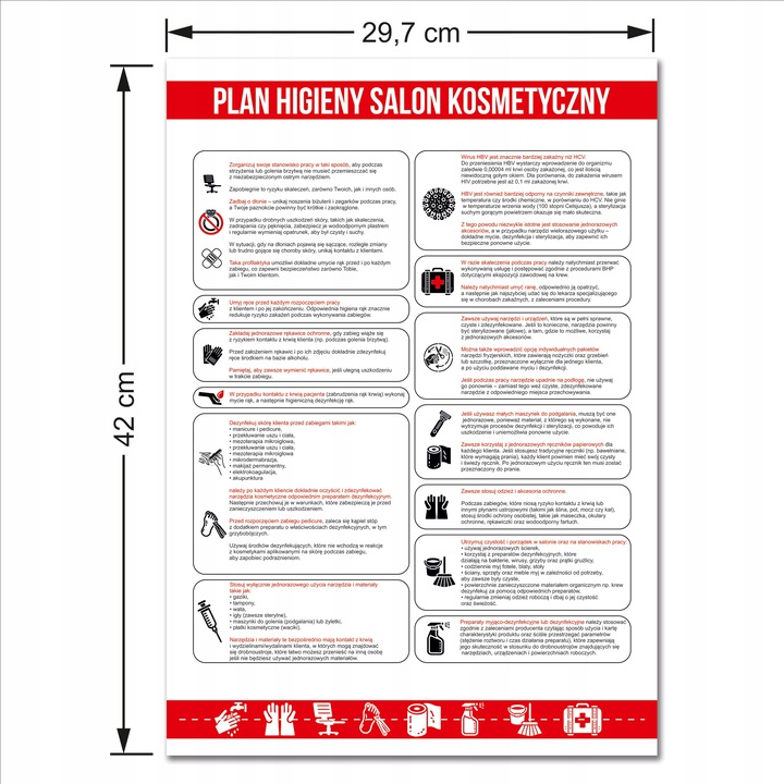 TABLICA INFORMACYJNA PLAN HIGIENY SALONU KOSMETYCZNEGO HIPS A3 Druk UV