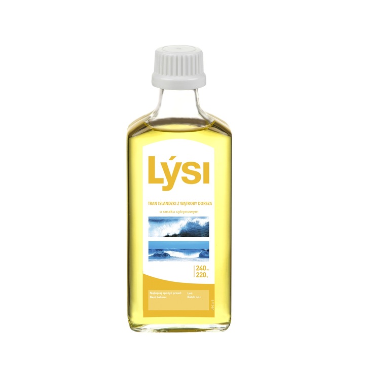 Lysi TRAN ISLANDZKI CYTRYNOWY z WĄTROBY DORSZA DHA EPA 240ml