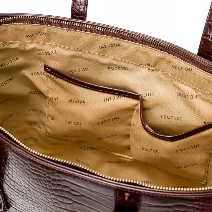 Torebka Damska Shopper Na Ramię PUCCINI Duża Mieści A4 Brązowa BML054D-2