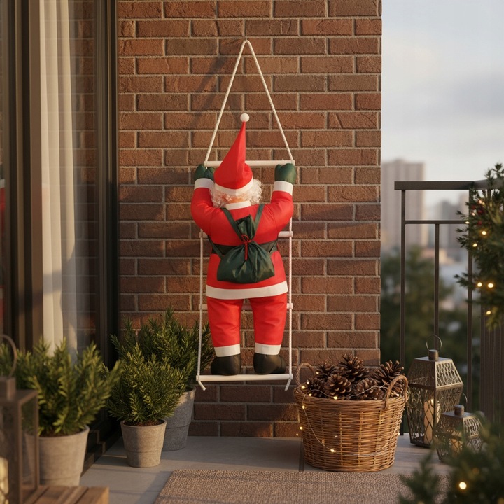 DEKORACJA ŚWIĄTECZNA MIKOŁAJ WCHODZĄCY PO DRABINIE 60 CM na taras balkon