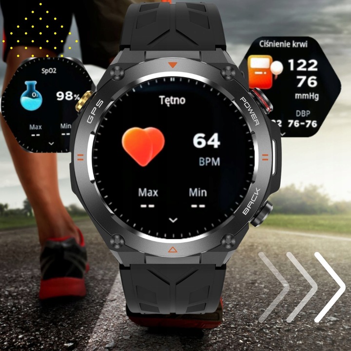 Zegarek męski SMARTWATCH RBN z GPS KOMPASEM BAROMETREM ROZMOWY BATERIA 600
