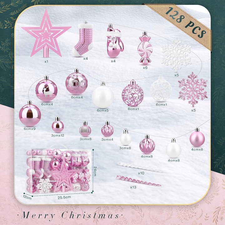 Zestaw bombek choinkowych SOLEDI Zestaw 128 wiszących ozdób choinkowych