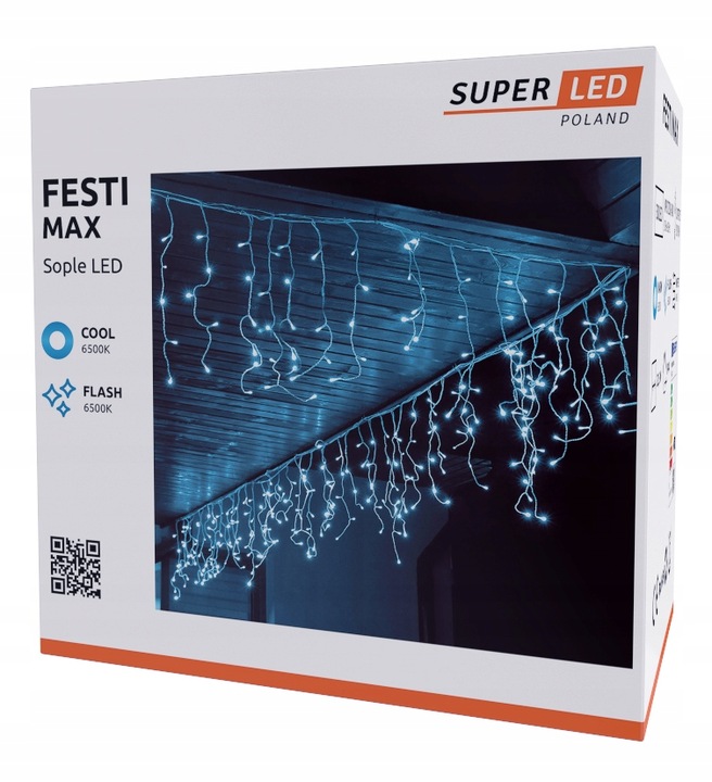 Sople 500 LED zewnętrzne ZIMNE + FLASH 22,5 m świąteczne